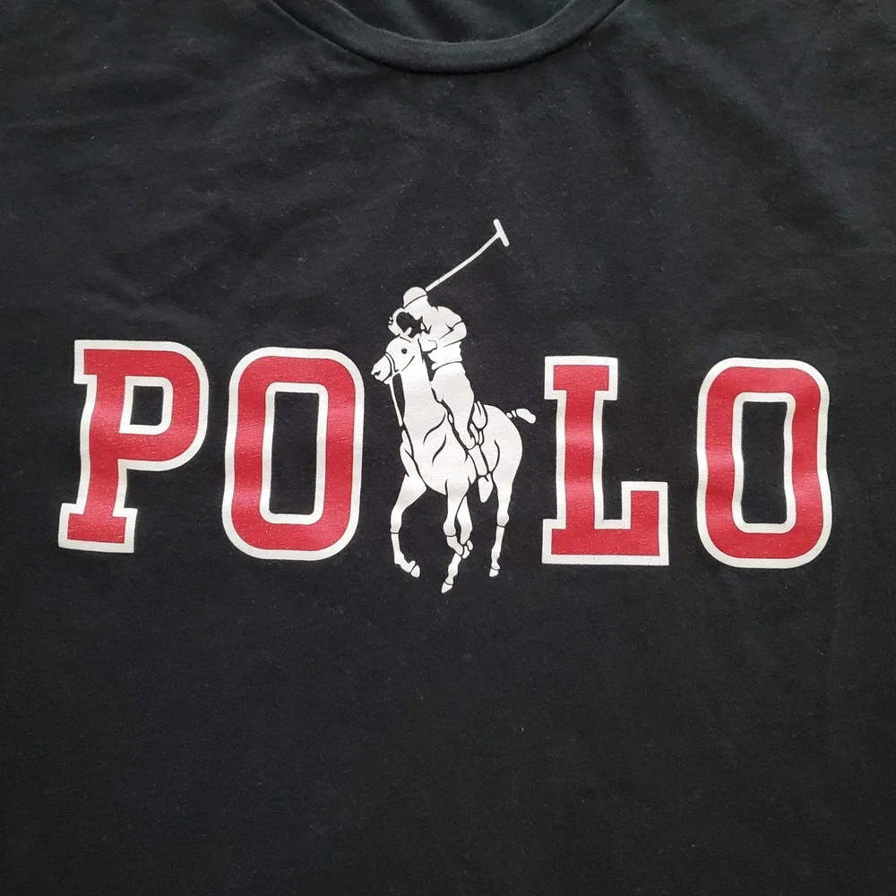 Polo Ralph Lauren Mens XXL Black Big Pony Graphic T-Shirt Red Varsity Logo